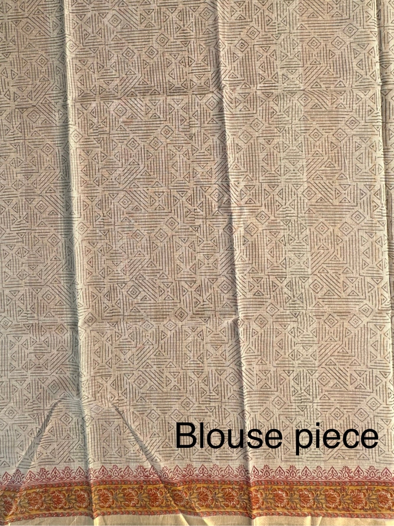 Off White- Black Block Printed Kota Doria Cotton Saree