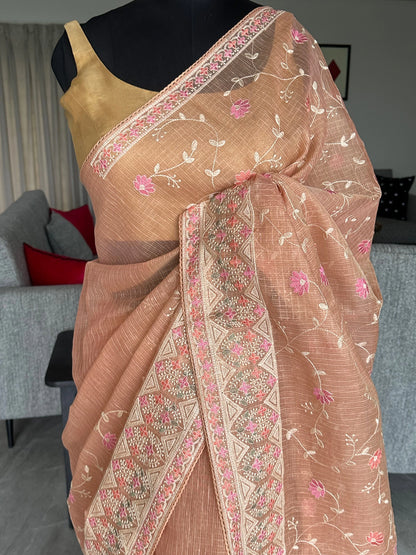 Peach Fancy Tissue Saree