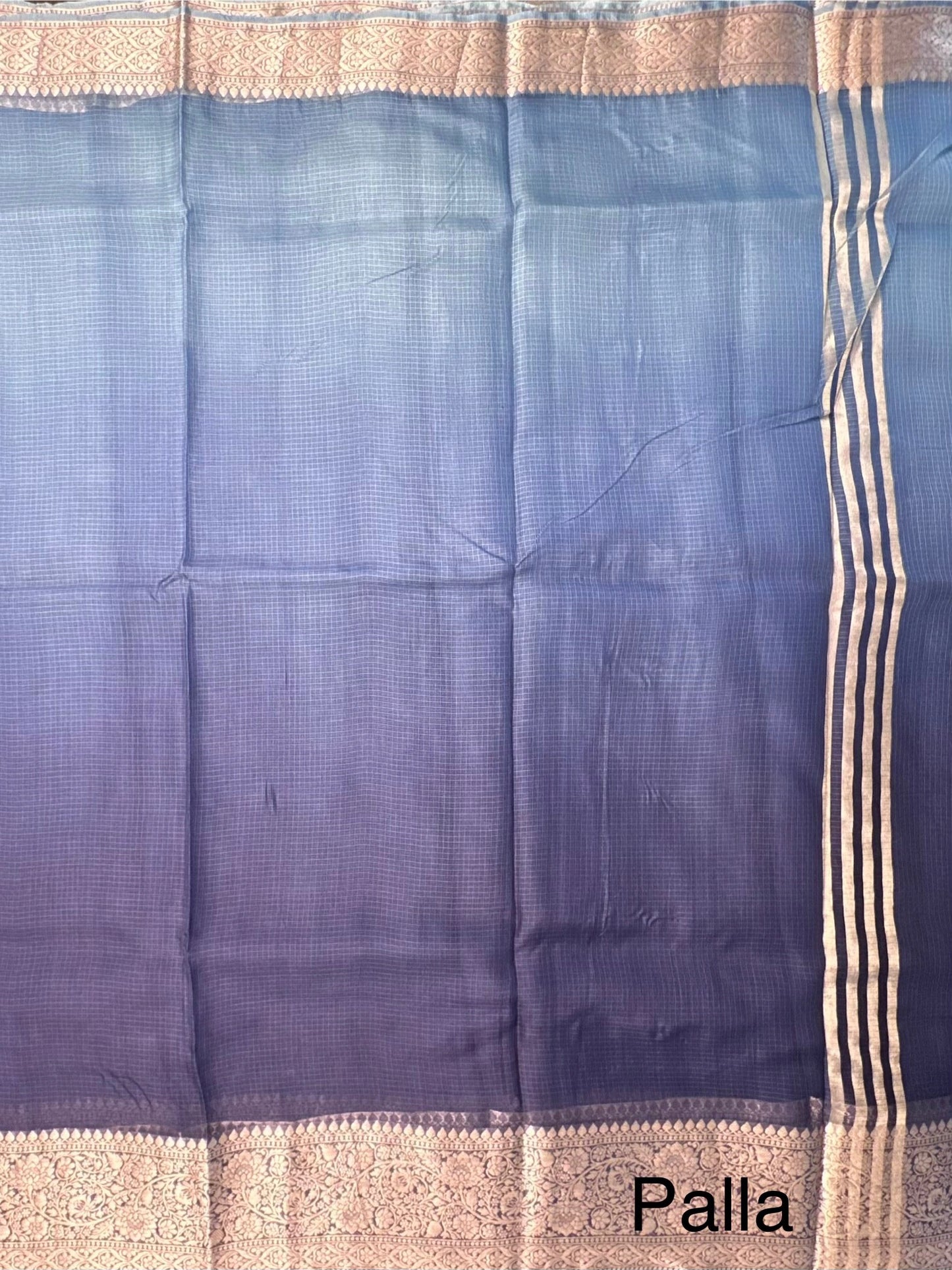 Shaded Navy Blue Pure Kota Doria Silk Saree
