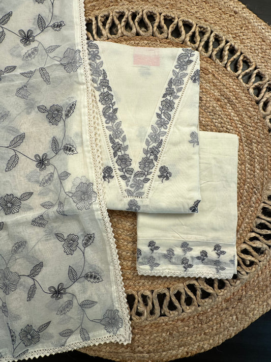 Off White-Grey Chanderi Suit
