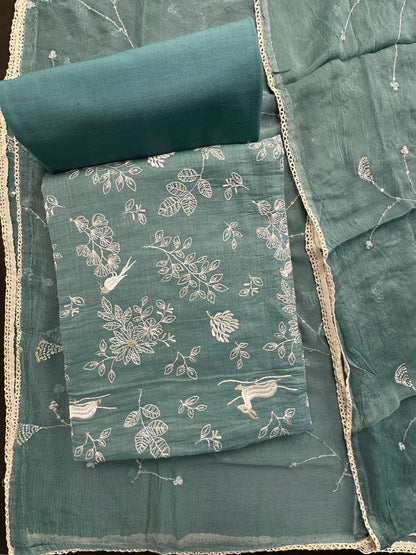 Sea Green Pure Cotton 3-Piece Suit