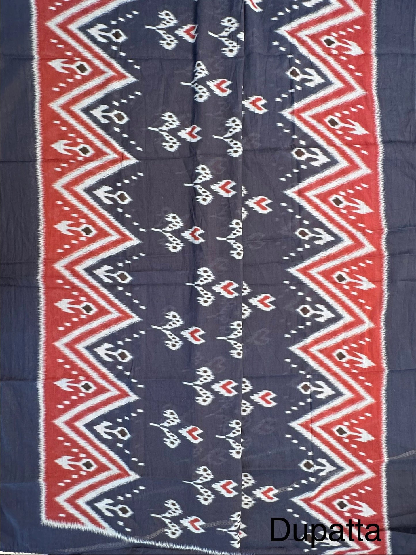 Navy Blue Angrakha Printed Cotton 3-Piece Suit