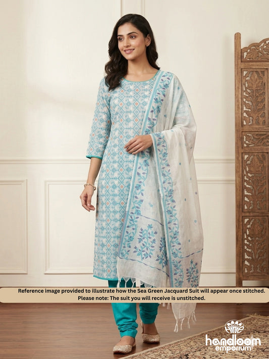 Sea Green Jacquard Unstitched Cotton Suit