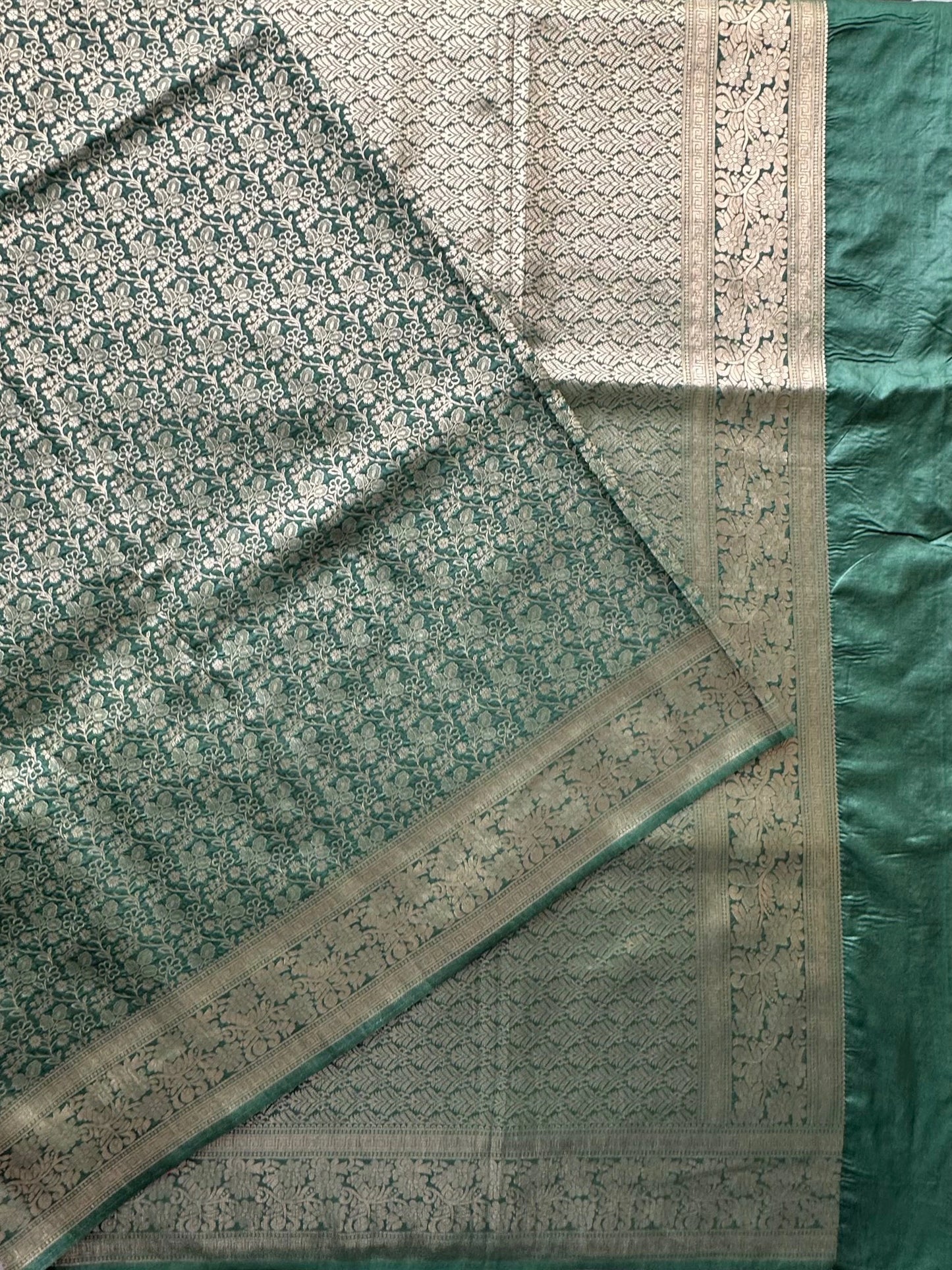 Bottle Green Jamawar Art Silk Saree