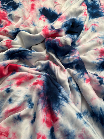 Blue-Pink Tie-Dye Cotton Satin Fabric