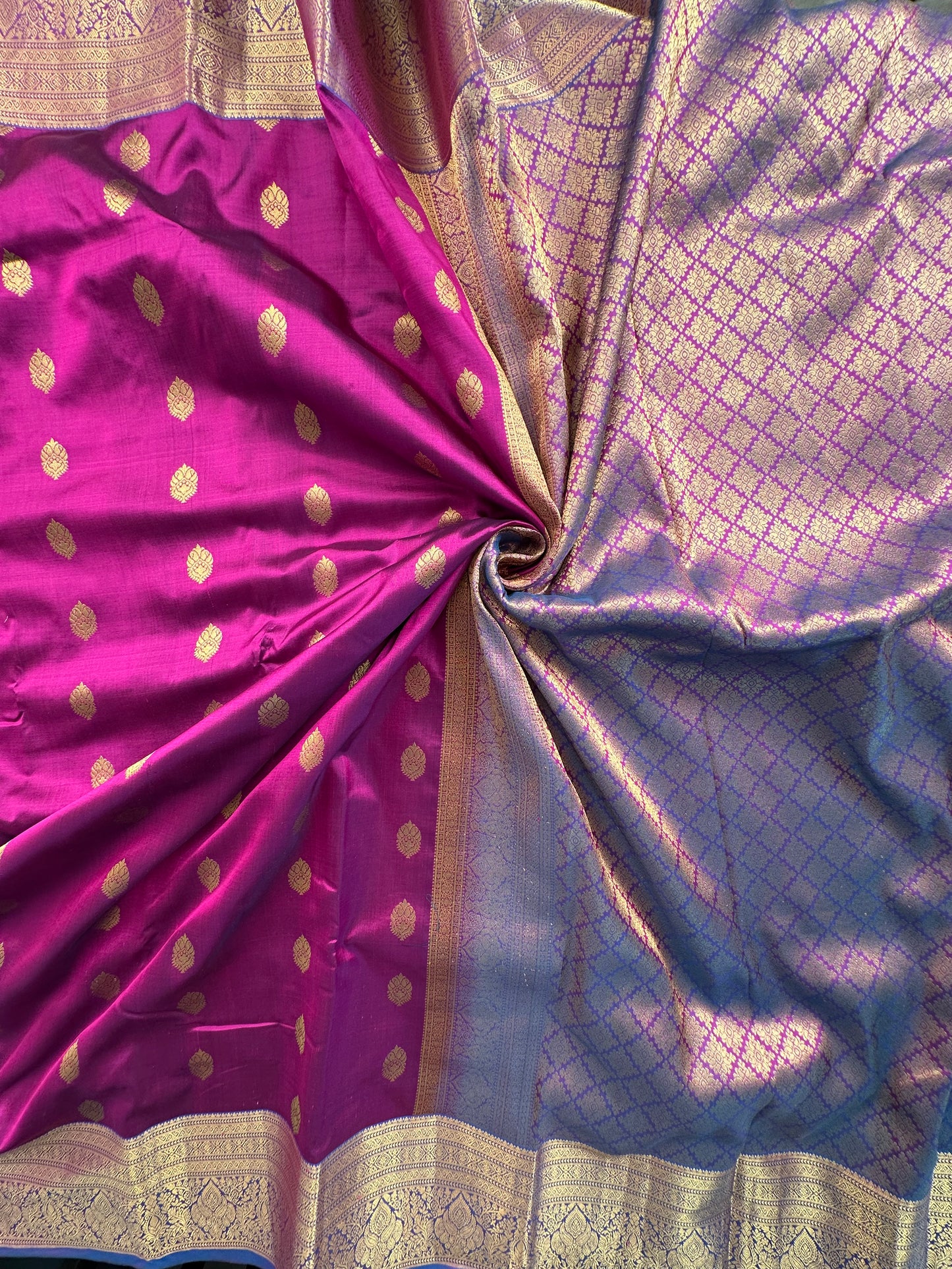 Magenta Pondicherry Handloom Pure Silk Saree
