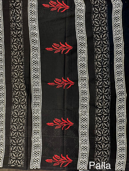 Black Baag Hand Block Print Pure Cotton Saree