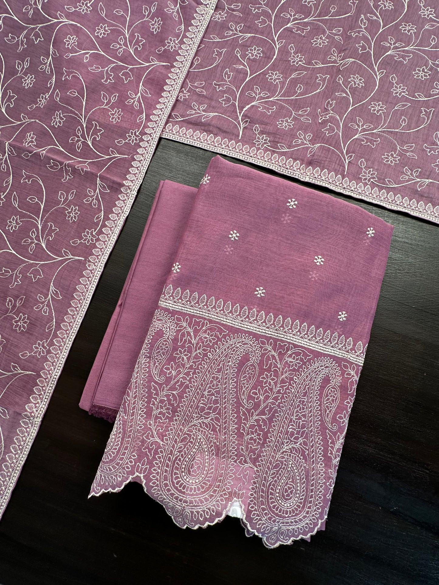 Mauve Embroidery Chanderi Suit