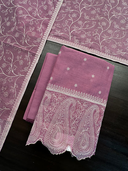 Mauve Embroidery Chanderi Suit