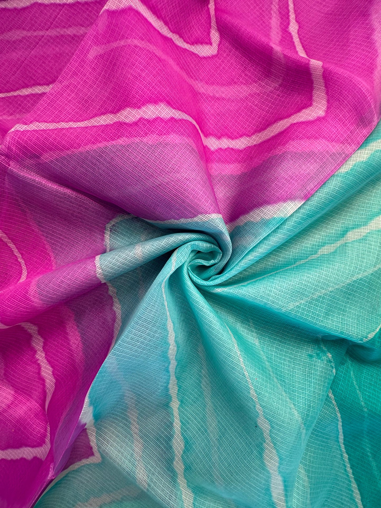 Purple-Sea Green Leheriya Kota Doria Pure Silk Saree