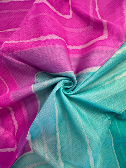 Purple-Sea Green Leheriya Kota Doria Pure Silk Saree