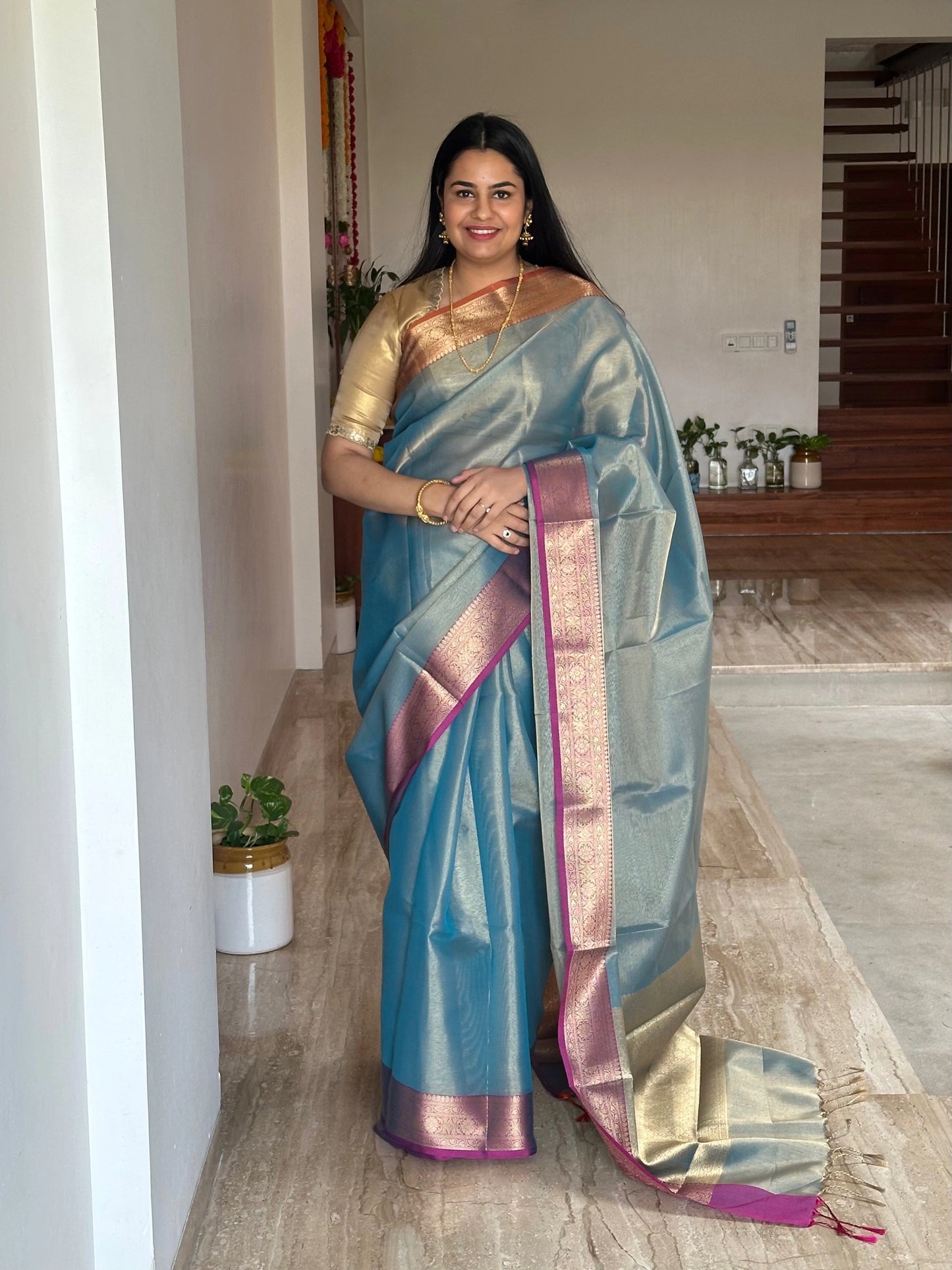 Teal Blue Amrit Tissue Saree
