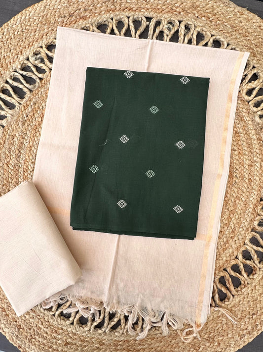 Bottle Green-Beige Avani South Cotton 3-Piece Suit