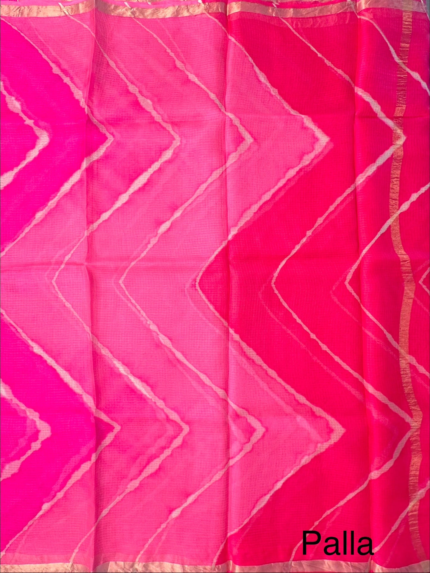 Pink-Rani Leheriya Kota Doria Pure Silk Saree