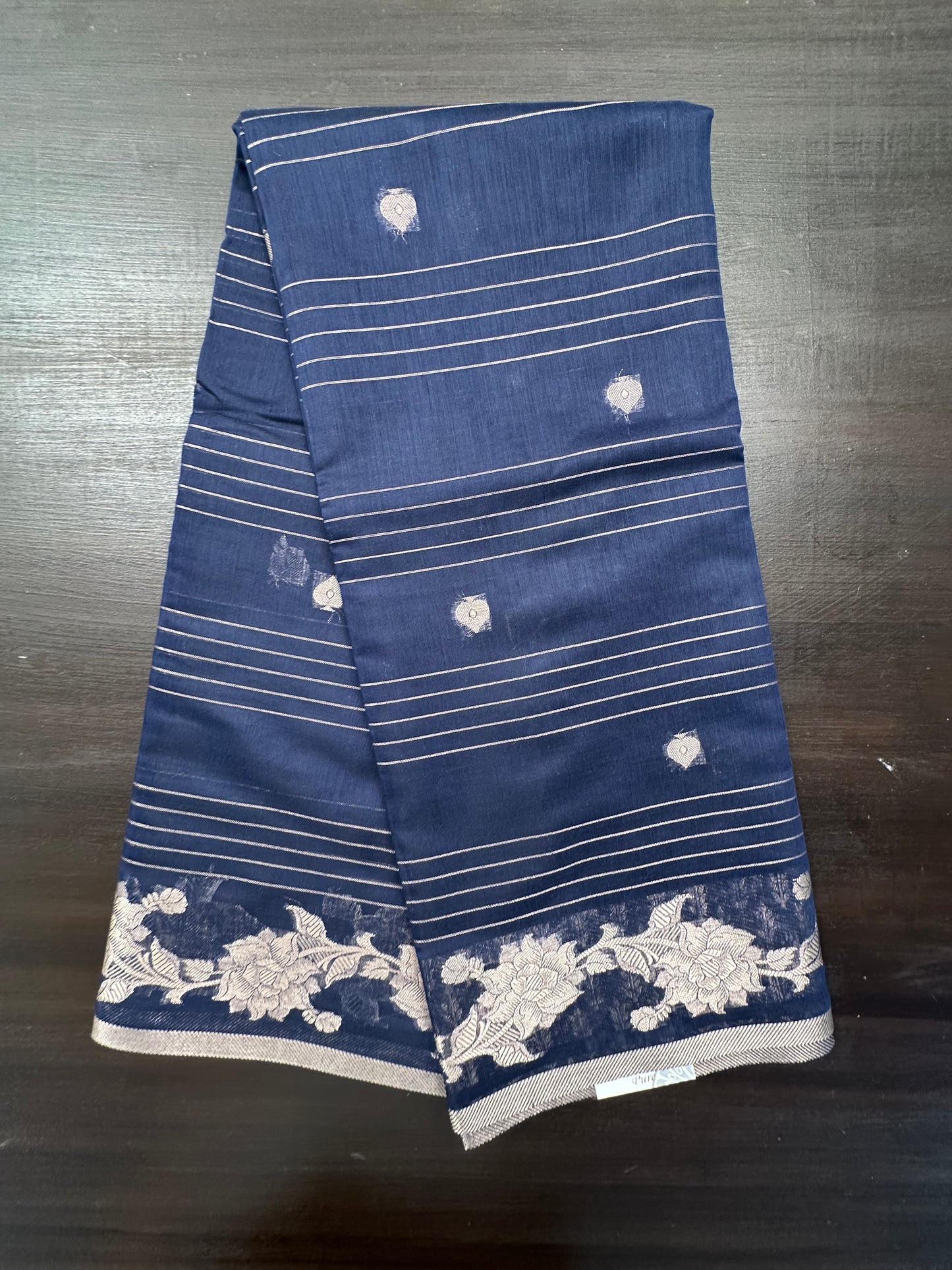 Navy Blue Chanderi Cotton Saree