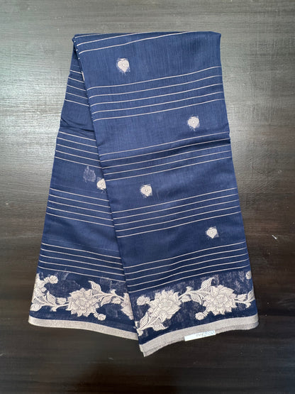 Navy Blue Chanderi Cotton Saree