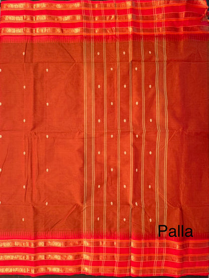 Rust Narayanpet Cotton Saree