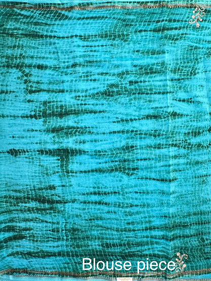 Firozi Chanderi Saree With Hand Work