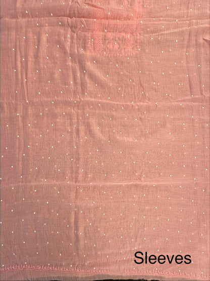 Peach Chanderi Chikankari 3-Piece Unstitched Suit with Katdana Work