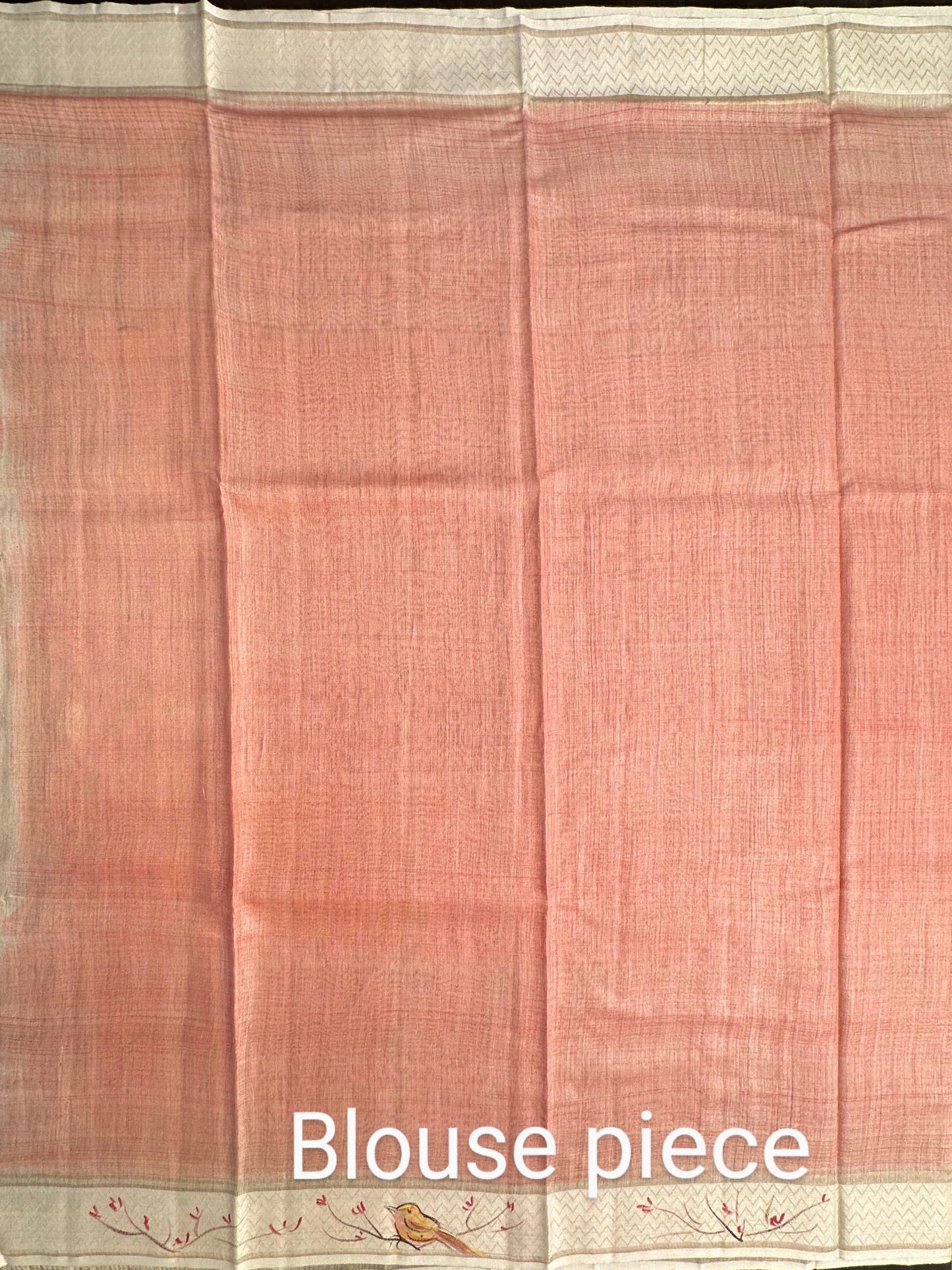Peach Hand Print Muga Silk Saree