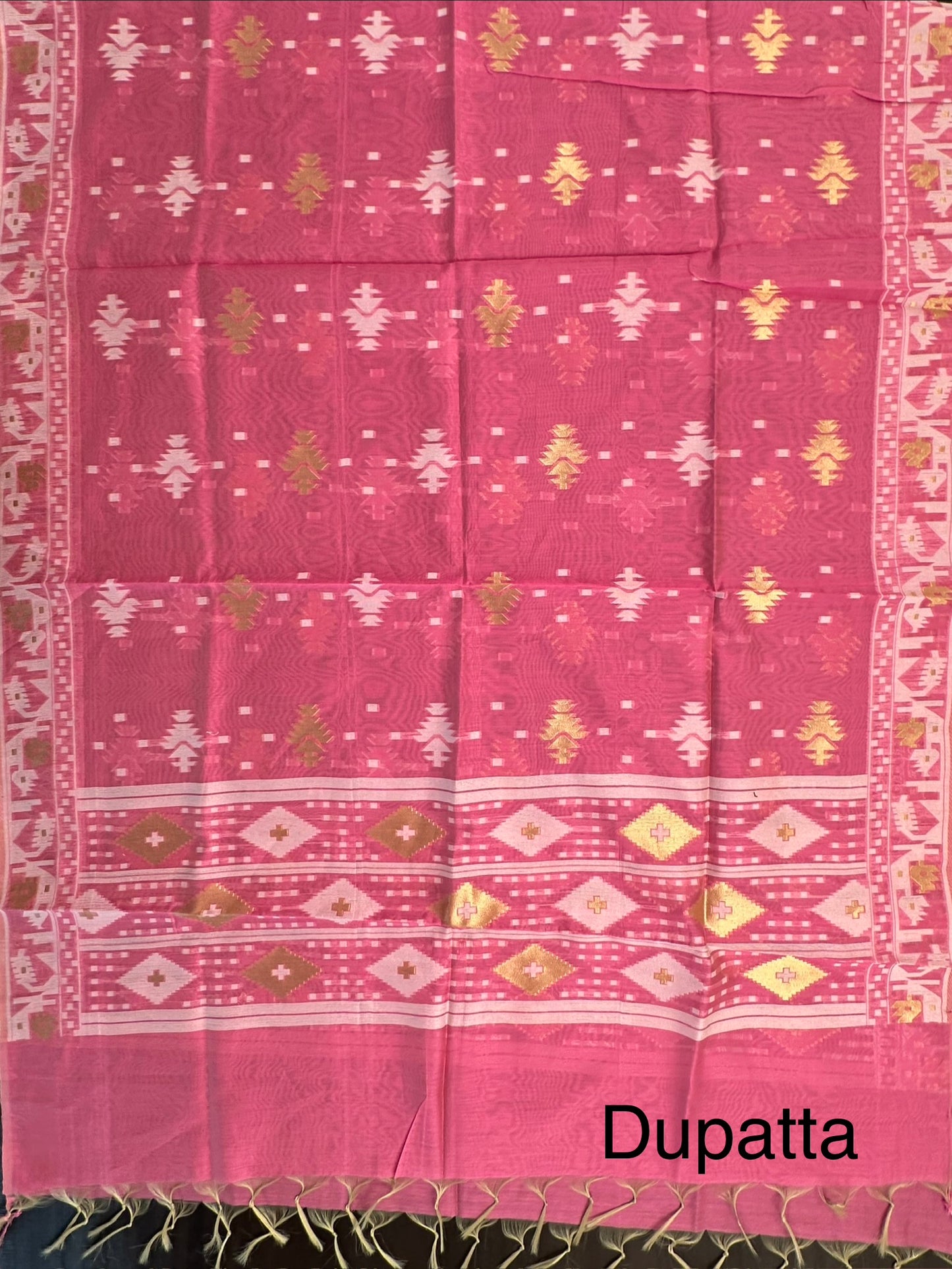 Off White-Pink Jacquard Chanderi Unstitched Suit