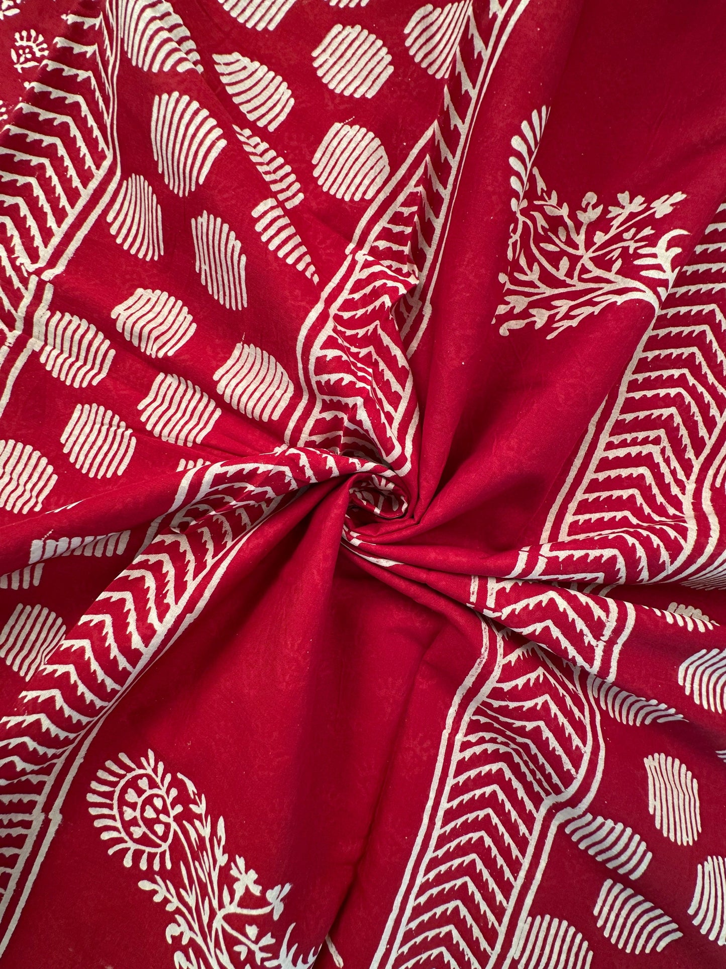 Red Bagru Hand Block Print Pure Cotton Saree
