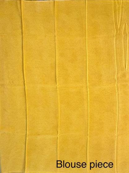 Off White-Yellow Floral Print Chiffon Saree