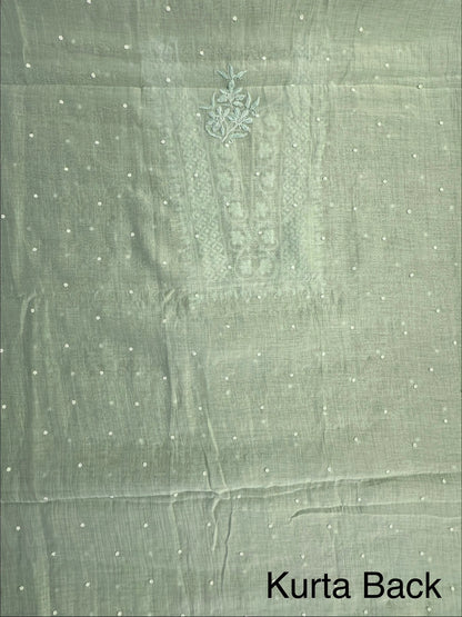 Sea Green Chanderi Chikankari 3-Piece Unstitched Suit with Katdana Work