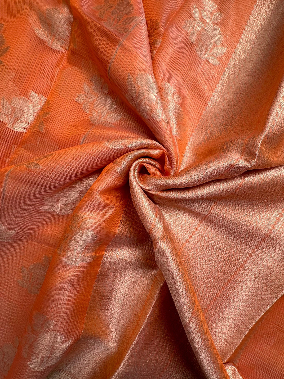 Orange Arvita Kota Doria Fancy Cotton Saree