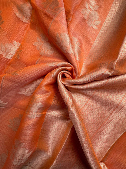 Orange Arvita Kota Doria Fancy Cotton Saree
