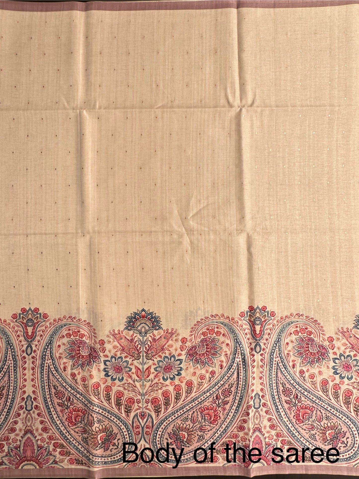 Off White-Champagne Printed Art Silk Saree