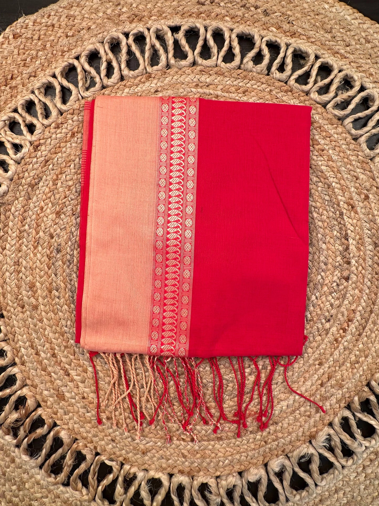 Red Piku Bengal Cotton Saree