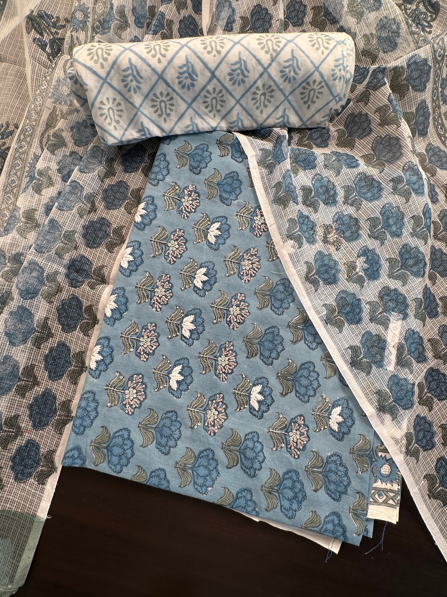 Blue Block Printed Pure Cotton Suit