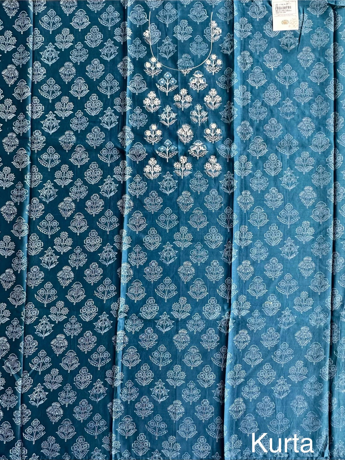 Blue Chanderi Khadi Hand Block Printed 3-Piece Unstitched Suit