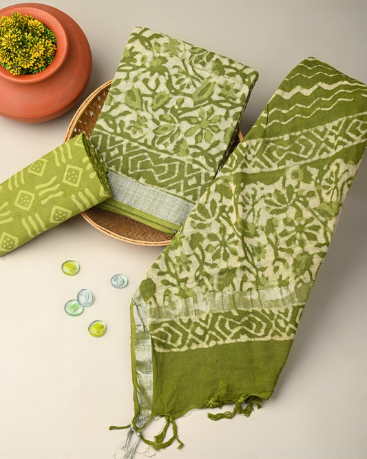 Mehndi Green Linen Printed Suit