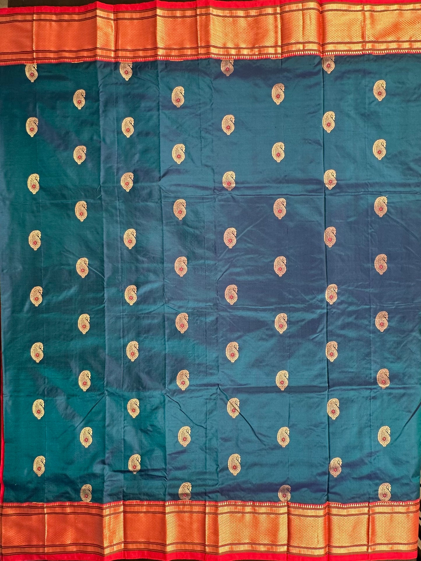 Peacock Blue-Red Paithini Silk Saree