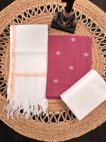 Dusky Pink Siya South Cotton 3-Piece Suit