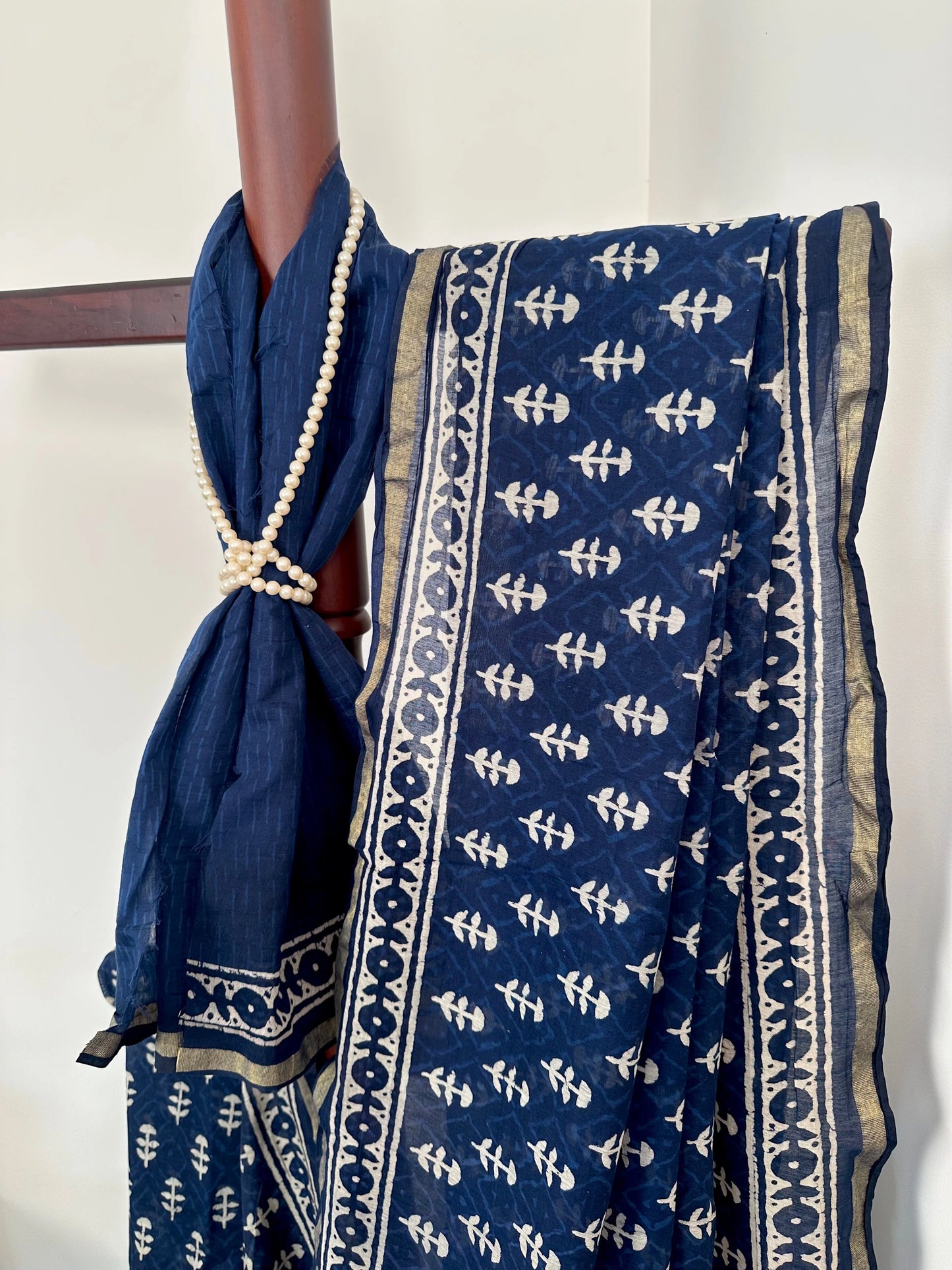 Indigo Blue Printed Cotton Blend Saree