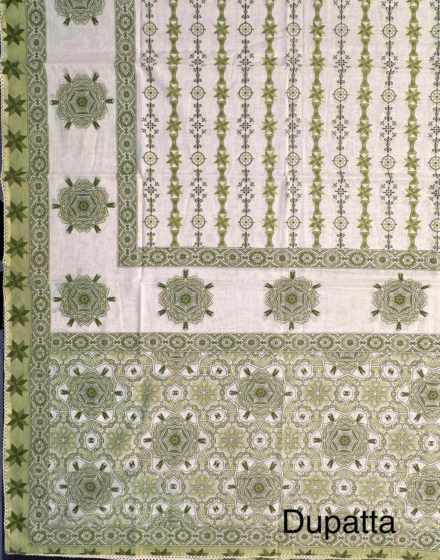 Off White-Green  Necktie Cotton 3-Piece Suit