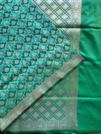 Sea Green Banarasi Rangkaat Blended Silk Saree