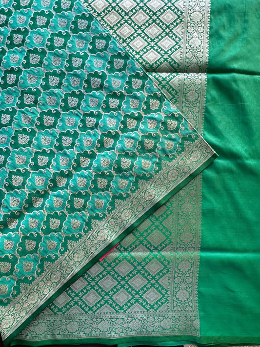 Sea Green Banarasi Rangkaat Blended Silk Saree