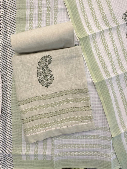 Pista Green Jute Cotton 3-piece Unstitched Suit