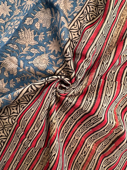 Blue Chanderi Saree with Hand Block Print
