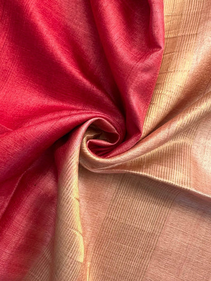 Red-Peach Handloom Tussar Silk Saree