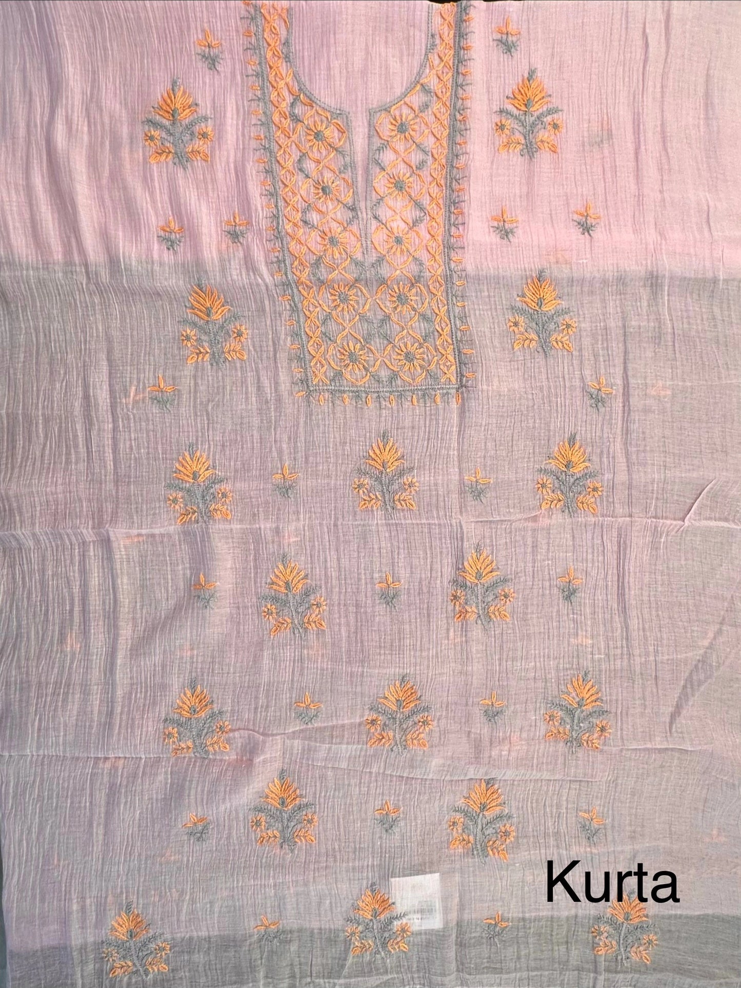 Pink Chanderi Chikankari Handwork 3-Piece Unstitched Suit
