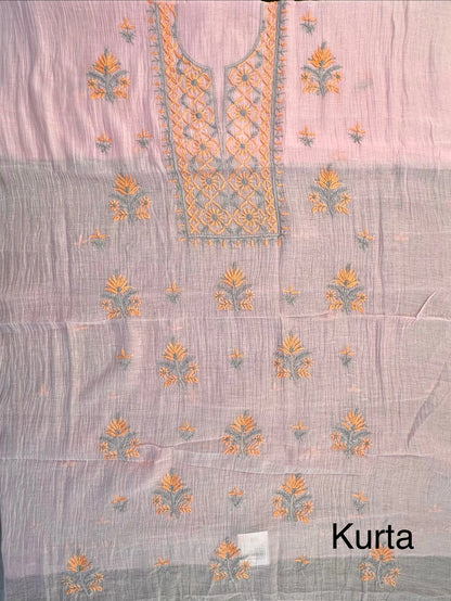 Pink Chanderi Chikankari Handwork 3-Piece Unstitched Suit