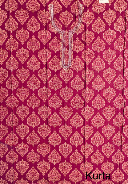 Magenta Printed Cotton 3-Piece Suit