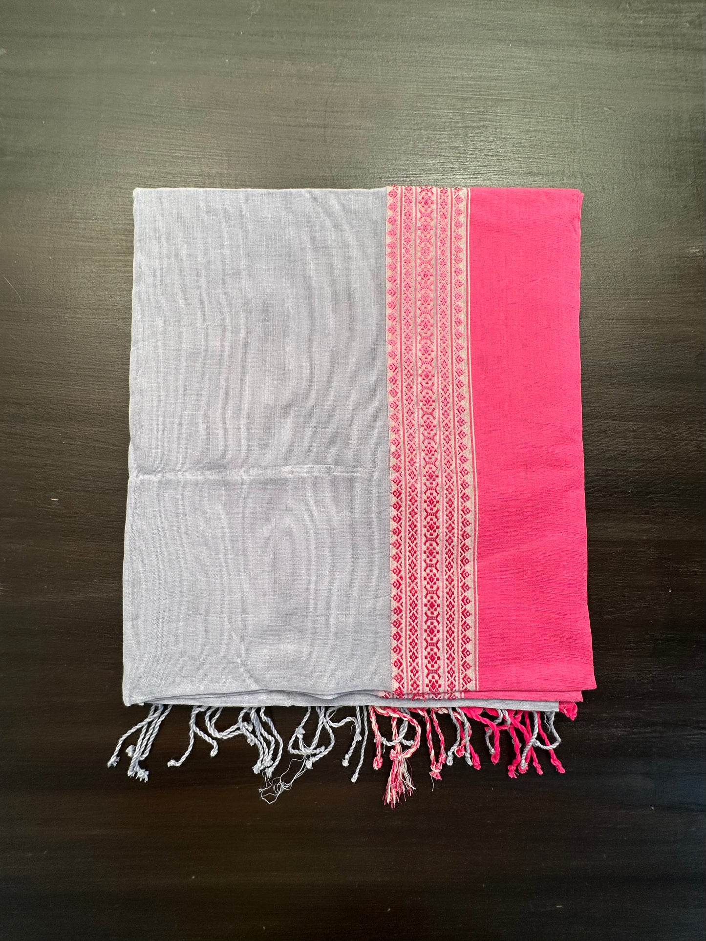 Grey-Pink Piku Bengal Cotton Saree