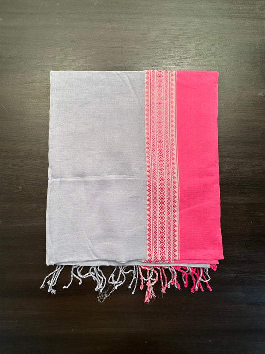 Grey-Pink Piku Bengal Cotton Saree