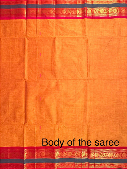 Mustard-Red Narayanpet Cotton Saree
